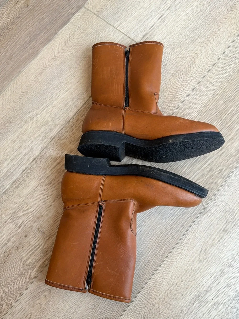 FIN & FEATHER Vintage Insulated Brown Leather Pull On Boots Made in USA Mens 8.5